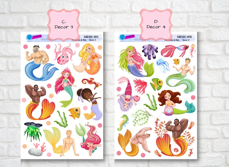 MERMAIDS & MEN STICKERS Mermen and Deep-Sea Life Planner or Scrapbook Stickers image 3