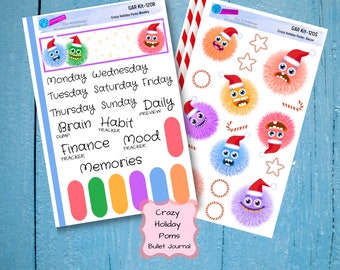 Wild & Crazy Holiday Faces, Christmas Journaling Weekly Stickers, Holiday Bujo Decor faces