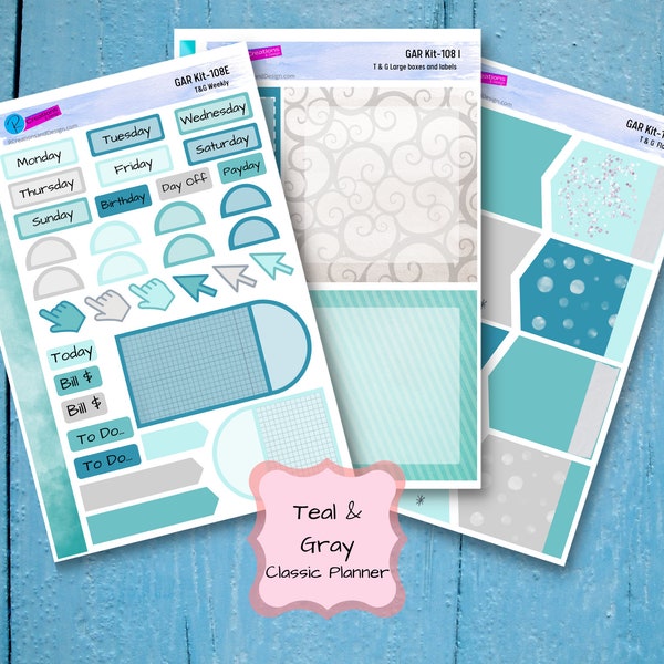 Teal Gray Classic Planner Stickers Happy Planner Weekly Journal Sticker Kit Quote and Saying Stickers