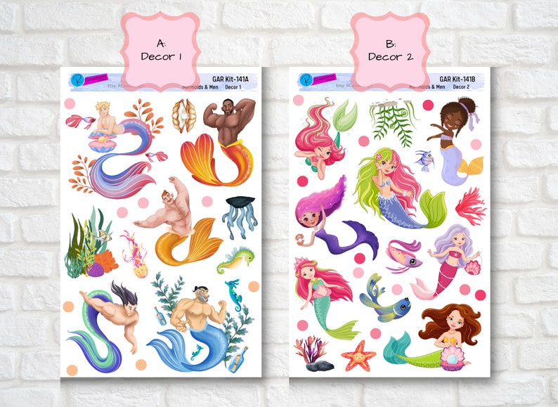 MERMAIDS & MEN STICKERS Mermen and Deep-Sea Life Planner or Scrapbook Stickers image 2