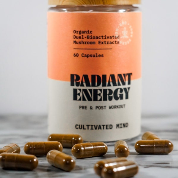 Radiant Energy: Pre Workout Energy, Post Workout Recovery | Mushroom Extracts | Cordyceps M Extract, Reishi Extract, Chaga Extract