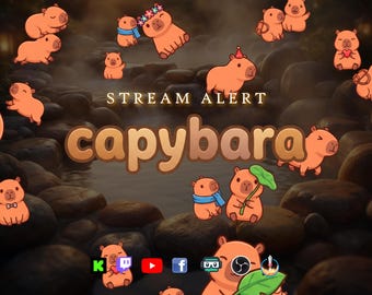 Capybara Rain Stream Alert - Full Screen Animated Overlay with Transparent Background - 1920x1080 - Instant Download - Cute Channel Redeem!