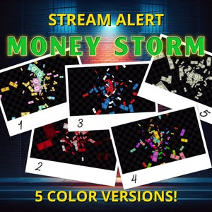 Money Storm Stream Alert-bundel - 5 donatie-effecten op volledig scherm met transparante achtergrond - geanimeerde overlay 1920 x 1080 - direct downloaden