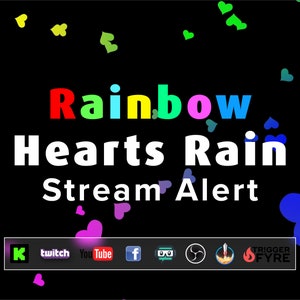 Rainbow Raining Hearts Alert - Transparent Multi-Color Heart Rain Animated Full Screen Overlay - Donations and Cheers - Twitch - Cute Kawaii