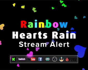 Rainbow Raining Hearts Alert - Transparent Multi-Color Heart Rain Animated Full Screen Overlay - Donations and Cheers - Twitch - Cute Kawaii
