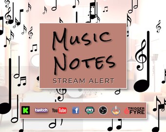 Alerta de transmisión de música - Lluvia de notas con fondo transparente - Superposición animada a pantalla completa - 1920x1080 - Descarga instantánea - Fácil de usar