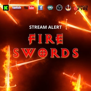 Alerta de transmisión de Fire Swords - Superposición animada de pantalla completa - Fondo transparente - 1920x1080 - Descarga instantánea - Fácil de configurar y divertido de usar