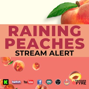 Raining Peaches Stream Alert Pack - 2 Animated Overlays with Transparent Background - Full Screen 1920x1080 - Instant Download & Easy To Use