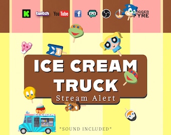 Ice Cream Truck Stream Alert - With Sound - Sweet Animated Full Screen Overlay with Transparent Background - 1920x1080 - Instant Download