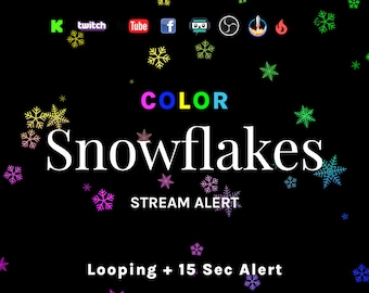 Color Snowflakes Stream Alert & Looping Decoration - 2 Effects - Full Screen Animated Overlay w/ Transparent Background - Instant Download