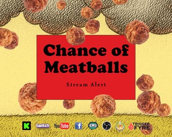 Avviso di streaming di polpette - Pioggia di polpette a schermo intero - Sovrapposizione animata con sfondo trasparente - 1920x1080 - Download immediato - YUM!