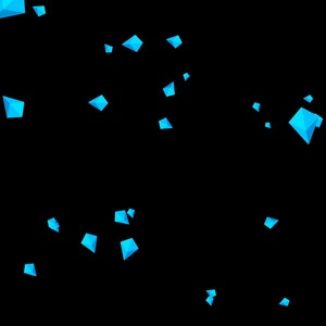 Op de afbeelding: Abstracte achtergrond met verspreide blauwe geometrische vormen op een zwarte achtergrond.