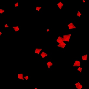 Op de afbeelding: Rode geometrische vormen verspreid over een zwarte achtergrond. De vormen zijn van verschillende groottes en hoeken.
