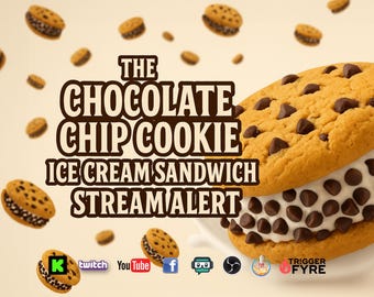 Avviso di streaming di gelato al biscotto con gocce di cioccolato - Sovrapposizione animata a schermo intero - Sfondo trasparente - 1920x1080 - Download immediato