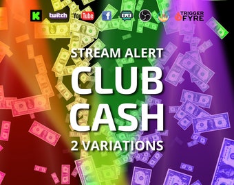 Club Cash Tip Stream Alert Pack - 2 Variations - Full Screen Animated Overlay w Transparent Background - Fun Rainbow Lights Donation Effect!