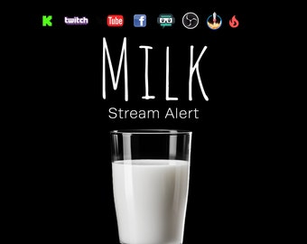 May include: A glass of milk with the word "MILK" and the text "Stream Alert" on a black background. Social media icons are visible at the top of the image.