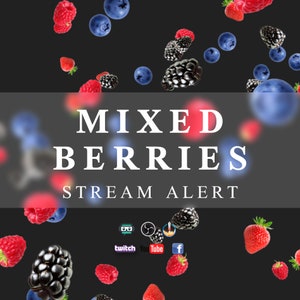 Mixed Berries Stream Alert - Full Screen Animated Berry Shower Overlay with Transparent Background - 1920x1080 - Instant Download - Cute