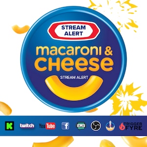 Mac & Cheese Splat Stream Alert - Full Screen Animated Overlay w/ Transparent Background - 1920x1080 - Instant Download - Cheesy Funny Fun!