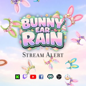 うさぎ耳雨音アラート - フルスクリーンアニメーションオーバーレイ - 透明背景 - 1920x1080 - 即時ダウンロード - かわいいイースター効果
