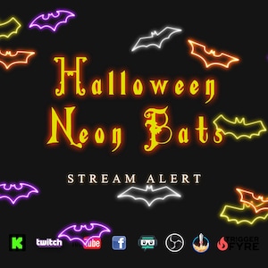 Halloween Neon Bats Stream Alert - Full Screen Animated Overlay - Transparent Background - 1920x1080 - Instant Download - Fun Spooky Effect