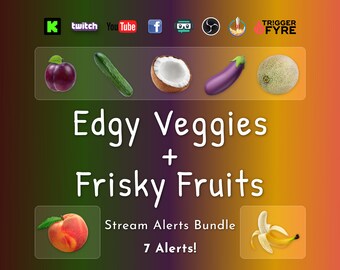 Stream Alert Bundle - Edgy Veggies & Frisky Fruits - 7 Full Screen Animated Overlays w Transparent Background - 1920x1080 - Instant Download