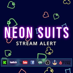 Neon Suits Stream Alert - Superposition animée plein écran avec arrière-plan transparent - Effet Poker Card Party - Téléchargement immédiat - 1920 x 1080