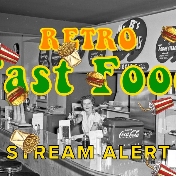 Retro Fast Food Stream Animation - Full Screen Transparent Animated Overlay Alert - Soda Pop, Burgers, & Fries Drop - Vintage YUM - 1950s