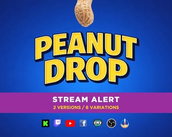 Pacchetto di avvisi Peanut Drop Stream - 6 sovrapposizioni animate - Sfondo trasparente - Schermo intero 1920x1080 - Download immediato - Tutorial incluso