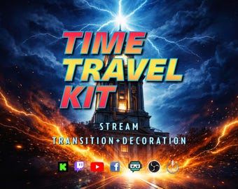 Kit per viaggi nel tempo - Pacchetto di sovrapposizioni di streaming - Stinger di transizione e risorsa decorativa - Download immediato - Tutorial incluso - Con audio personalizzato