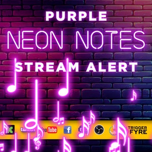 Purple Neon Notes Stream Alert - Music Vibes Effect - Animated Overlay - Transparent Background - 1920x1080 Full Screen - Instant Download!