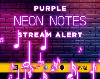 Alerta de transmisión de notas de neón púrpura - Efecto de vibraciones musicales - Superposición animada - Fondo transparente - Pantalla completa de 1920 x 1080 - ¡Descarga instantánea!