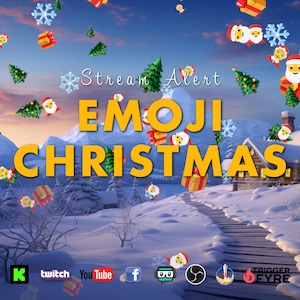 Emoji Christmas Stream Alert - Full Screen Animated Overlay - Transparent Background - 1920x1080 - Instant Download - Festive & Fun Effect!