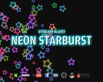 Alerta de transmisión de Neon Starburst - Superposición animada de arcoíris en pantalla completa con fondo transparente - 1920x1080 - Descarga instantánea - 2 variantes