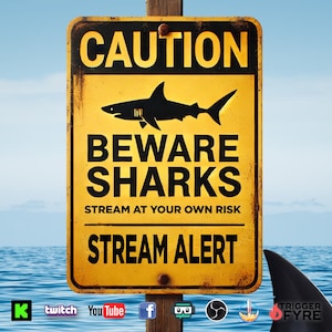 Shark Fin Stream Alert - Animated Overlay with Transparent Background - Full Screen 1920x1080 - Instant Download - .WEBM file with Sound!