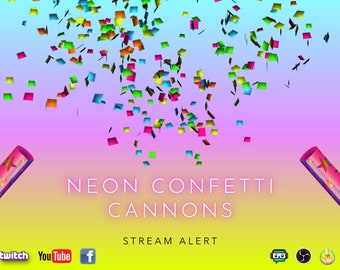 Neon Confetti Cannons Stream Alert Pack - Bright Party Poppers With Optional Sound - Full Screen Animated Overlay Bundle - Instant Download