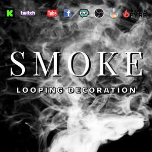 Puede incluir: Imagen en blanco y negro con la palabra «SMOKE» en letras blancas grandes y «LOOPING DECORATION» debajo. Volutas de humo blanco sobre un fondo negro. Iconos de redes sociales visibles en la parte superior.