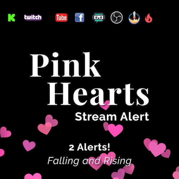 Pink Hearts Stream Alert - Full Screen Animated Overlay w Transparent Background - 1920x1080 - Instant Download - Cute New Follower Effect