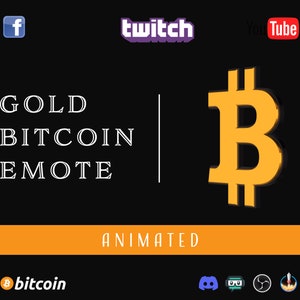 Puede incluir: Emoticono animado de Bitcoin dorado con el texto "GOLD BITCOIN EMOTE" y la palabra "ANIMATED" debajo. El emoticono es una representación 3D de un símbolo de Bitcoin de color oro amarillo.