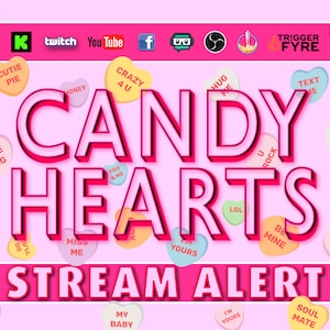 Candy Hearts Stream Alert - Conversazione animata a schermo intero con pioggia di cuori e sfondo trasparente - Download immediato - 1920x1080
