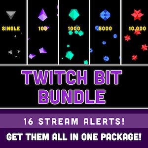 Cheer Alert Bundle - 16 Fun Twitch Stream Effects - Animated Raining Bits - Full Screen, 1920x1080, Overlays with Transparent Background!