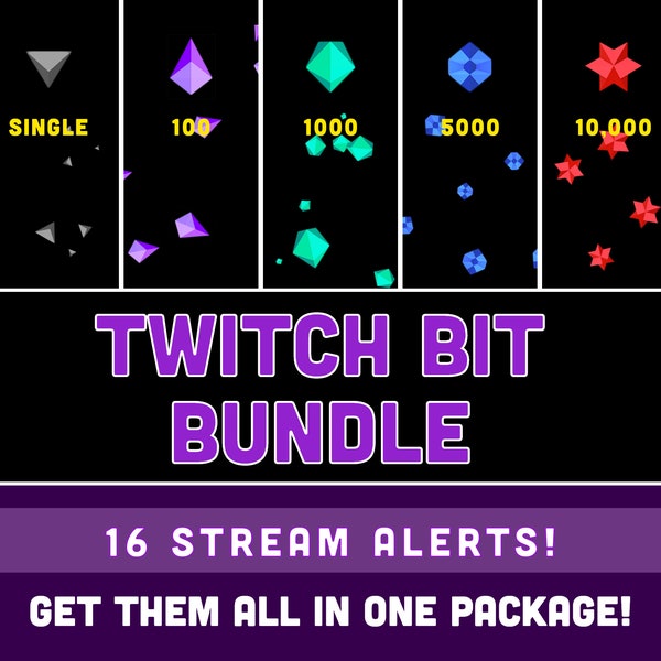 Bundle of 16 Cheer Alerts - Fun Twitch Stream Effects - Animated Raining Bits - Full Screen, 1920x1080, Overlays w/ Transparent Background!