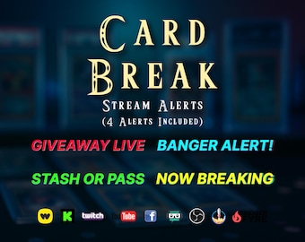Card Break Stream Alert Bundle - Pack of 4 Animated Text Overlays with Transparent Background - Instant Download - Whatnot & OBS - BANGER