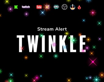 May include: A black background with white text that reads "Stream Alert TWINKLE" with colorful stars scattered around the text.