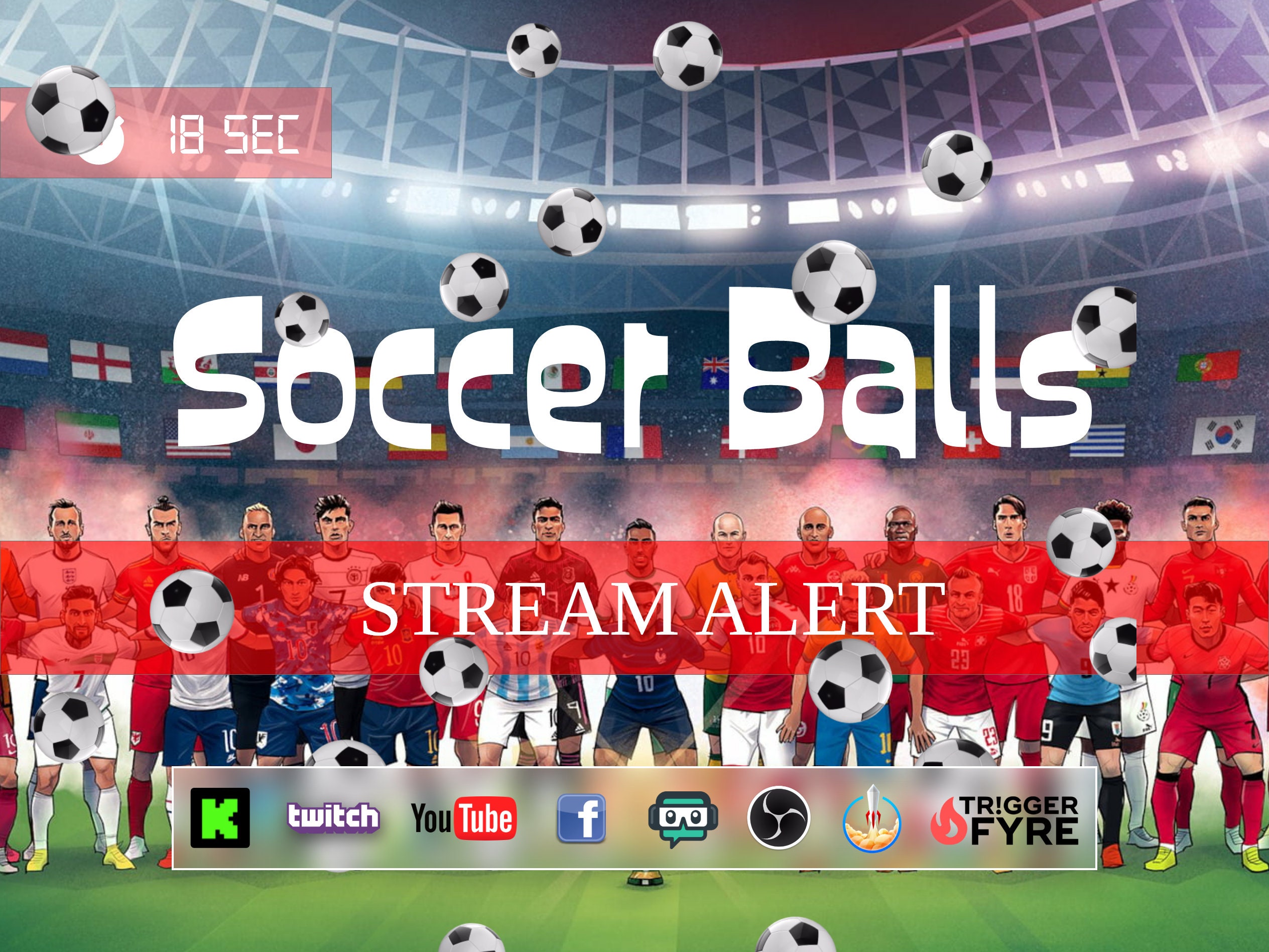 Soccer Ball Stream Alert Full Screen Animated Football Rain Overlay With Transparent Background Animation for OBS SLOBS Twitch Youtube Etsy UK