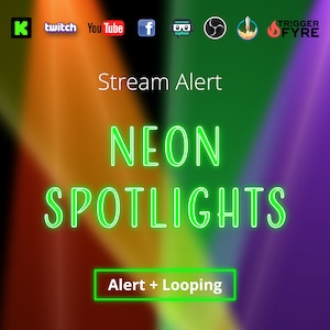 Neon Spotlights Overlay Pack - Loop & Alert - 2 Full Screen Animated Stream Effects - Transparent Background - 1920x1080 - Instant Download