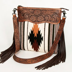 Western Hand Tooled Leather Purse, Concealed Carry Purse, Cowhide Purse, Saddle Blanket, Genuine Cowhide, Genuine Leather, Leather Fringe