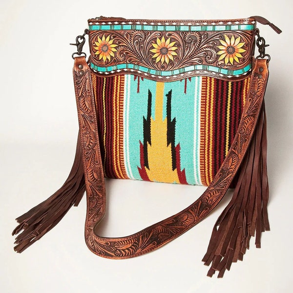 Western Hand Tooled Leather Purse, Cowhide Purse, Concealed Carry Purse,  Genuine Cowhide, Western Purse, Leather Fringe