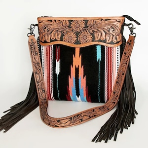Western Hand Tooled Leather Purse, Cowhide Purse, Concealed Carry Purse,  Genuine Cowhide, Genuine Leather, Leather Fringe