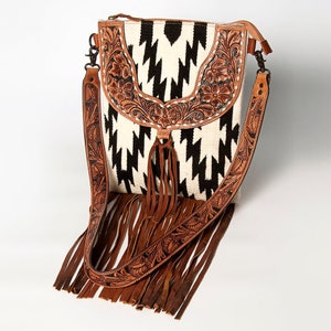 Western Purse, Hand Tooled Leather Purse, Conceal Carry Purse, Cowhide Purse, Genuine Leather Purse, Western Crossbody Purse, Leather Fringe