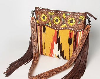 Western Hand Tooled Leather Purse, Cowhide Purse, Concealed Carry Purse, Saddle Blanket, Genuine Cowhide, Western Purse, Serape Crossbody